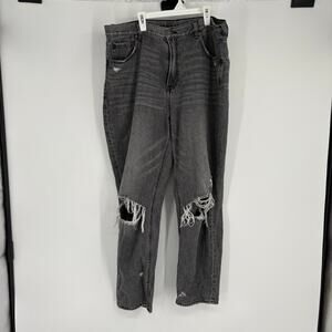 American Eagle Women’s Washed Out Black Distressed Mom Jeans Size 18 Long